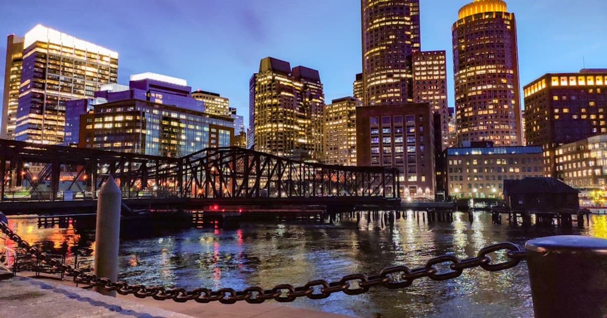 Night lights on the beautiful Boston harbor